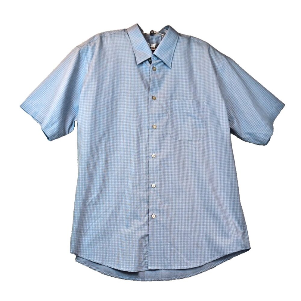 Geoffrey Beene Mens XL Wrinkle Free Blue With White Squares Shirt Button Up